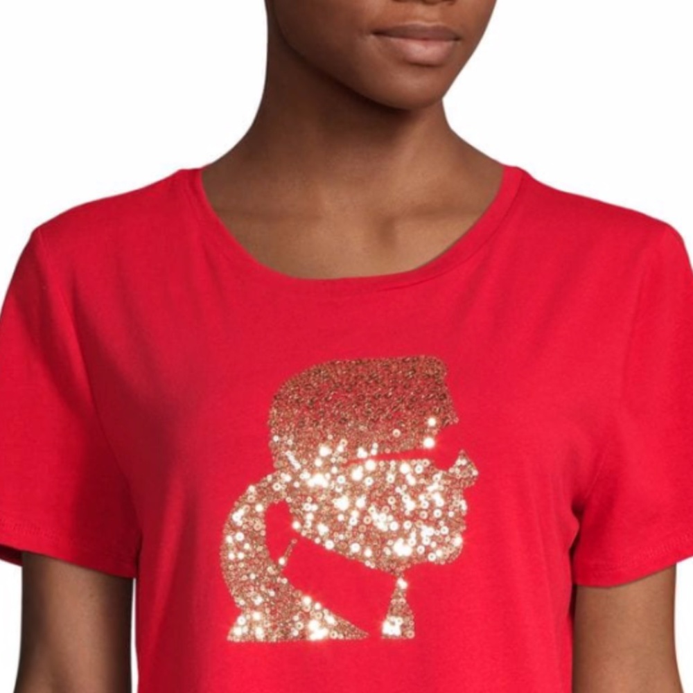 NEW* Karl Lagerfeld Paris Sequin Silhouette Tee - Picture 3 of 4